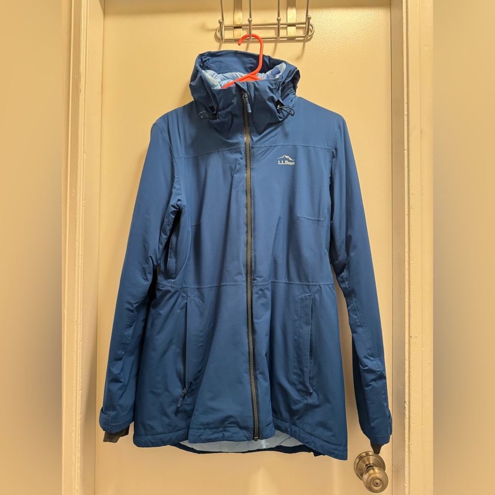 LL Bean Waterproof Primaloft Packaway Jacket, dark marine blue, size small